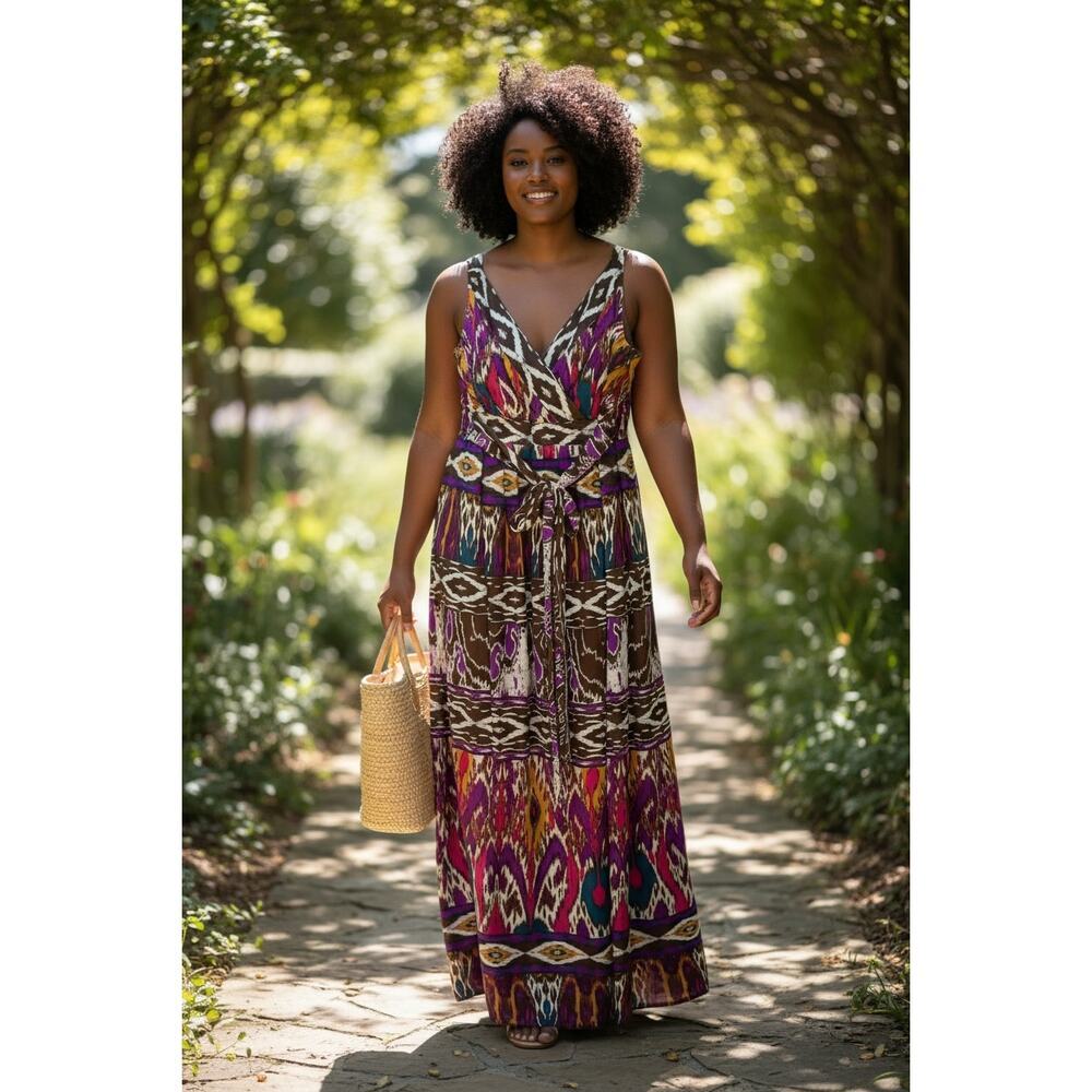 Lane Bryant Women's Sleeveless Ikat Tribal Maxi Dress Size 16 Plus Size
